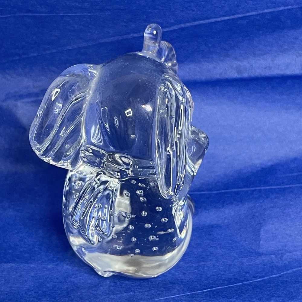 Clear Glass Elephant Paperweight Figurine Controlled Bubbles Bullicante Trunk Up